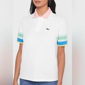 Lacoste Women’s Striped Sleeve Textured Cotton Polo Shirt